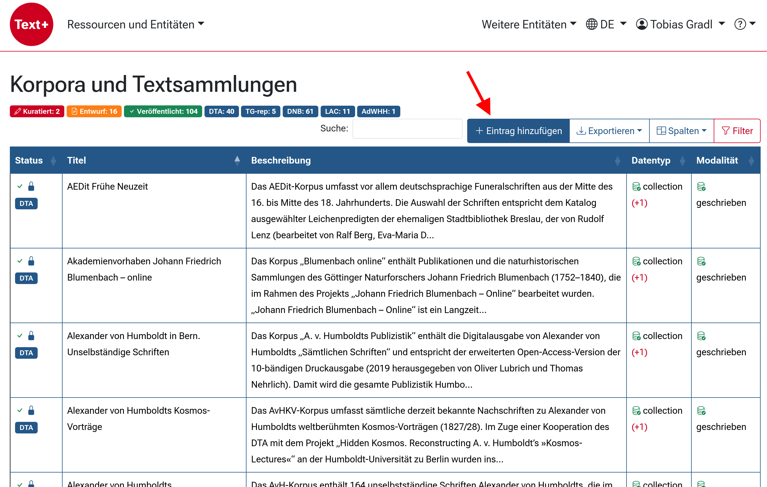 Neuen Eintrag erstellen