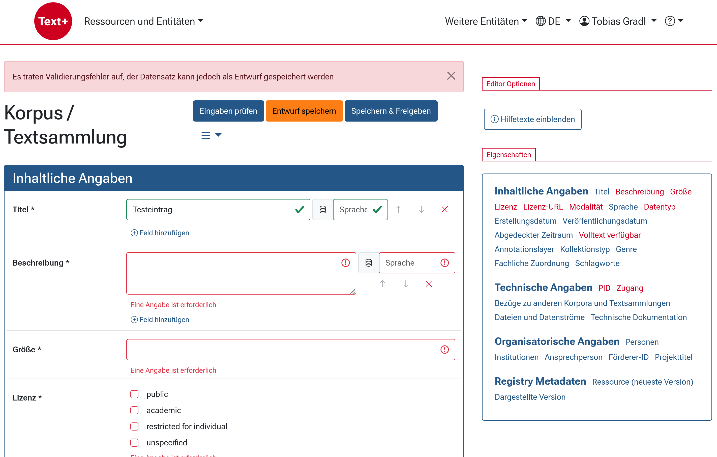 Validieren und Speichern von Ressourcen